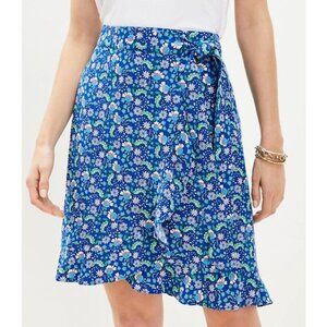 LOFT Blue Floral Ruffle Wrap Skirt 00P